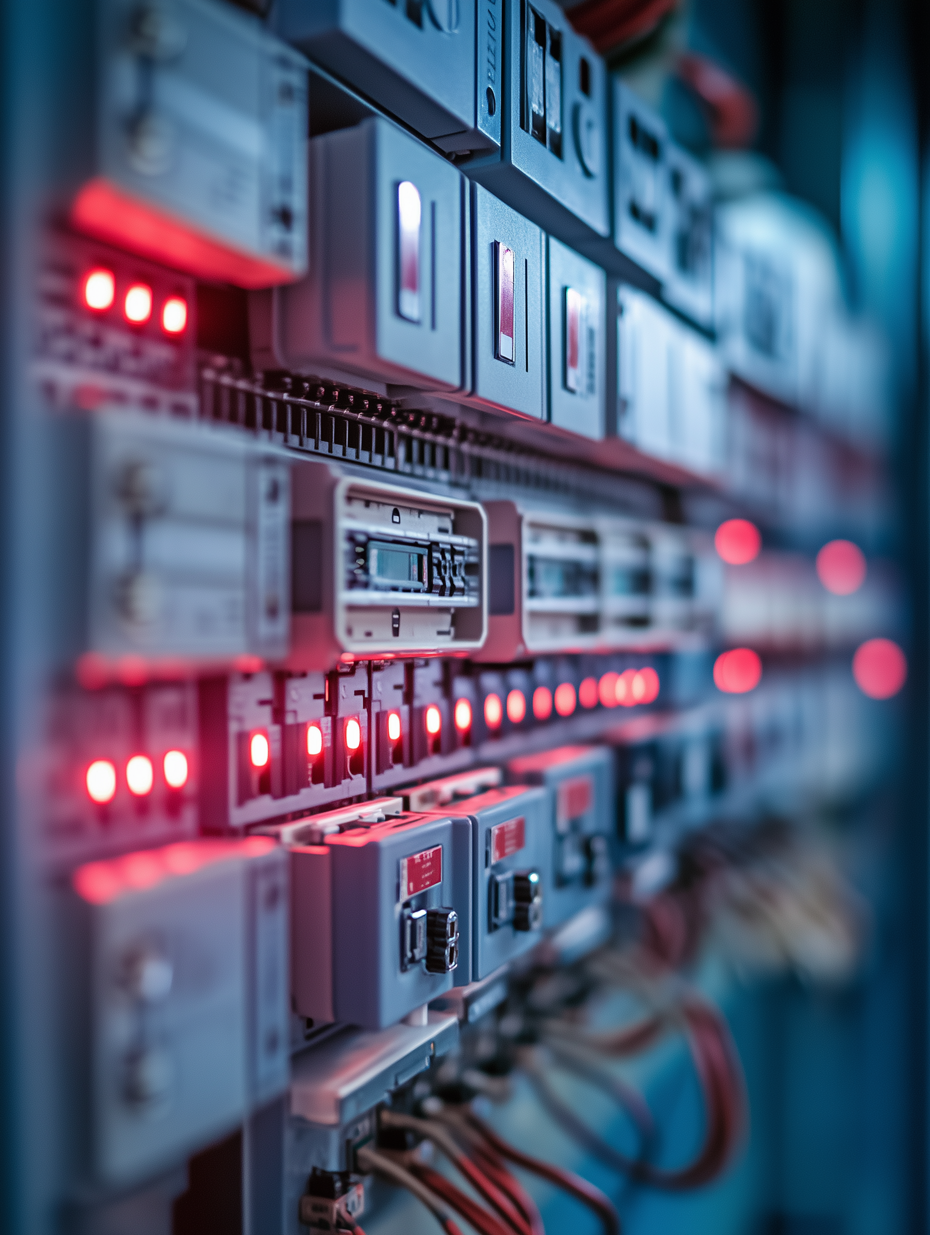 Electrical infrastructure under load  - circuit breakers and warning indicators
