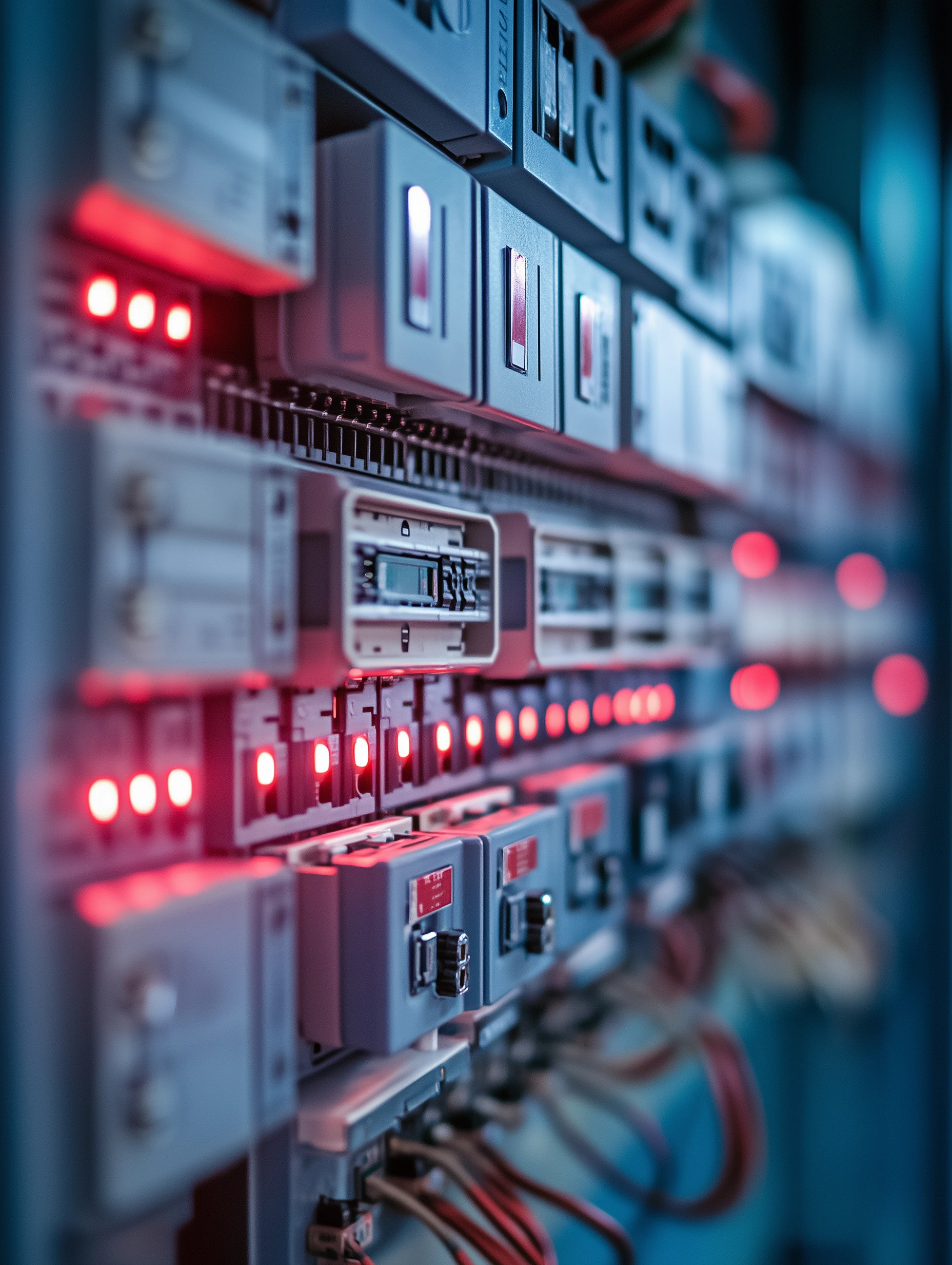 Electrical infrastructure under load  - circuit breakers and warning indicators