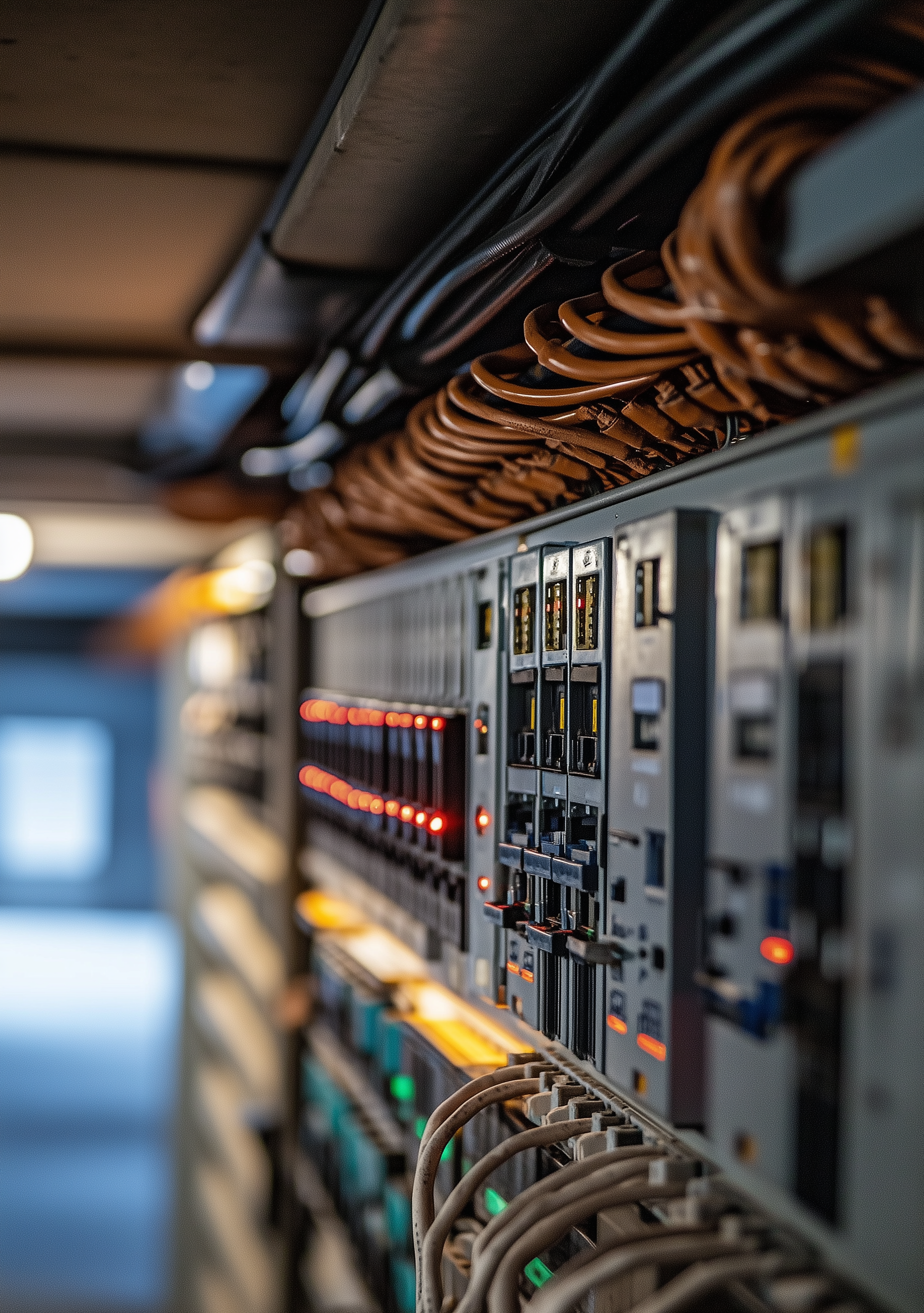 Building electrical distribution panel under load  - circuit breakers and infrastructure